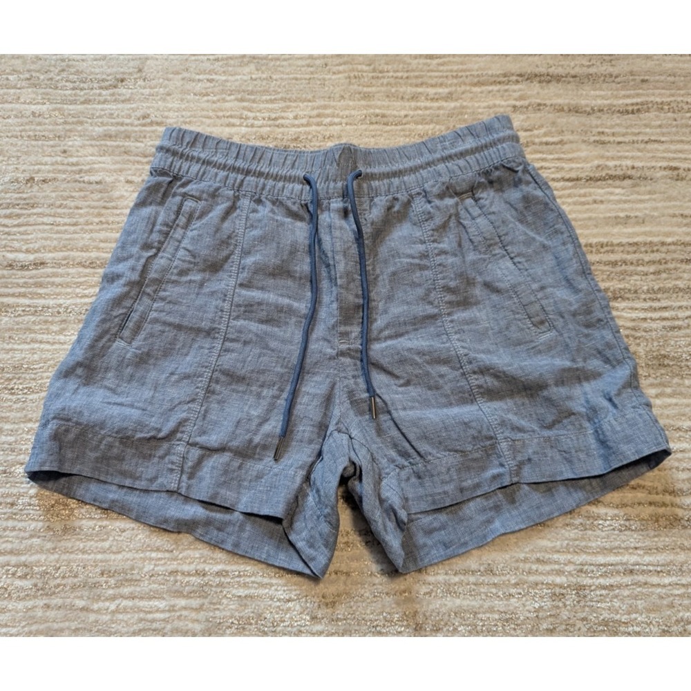 Athleta Retreat Linen Shorts Womens Sz 4 Pull On Blue Chambray Beachy Coastal